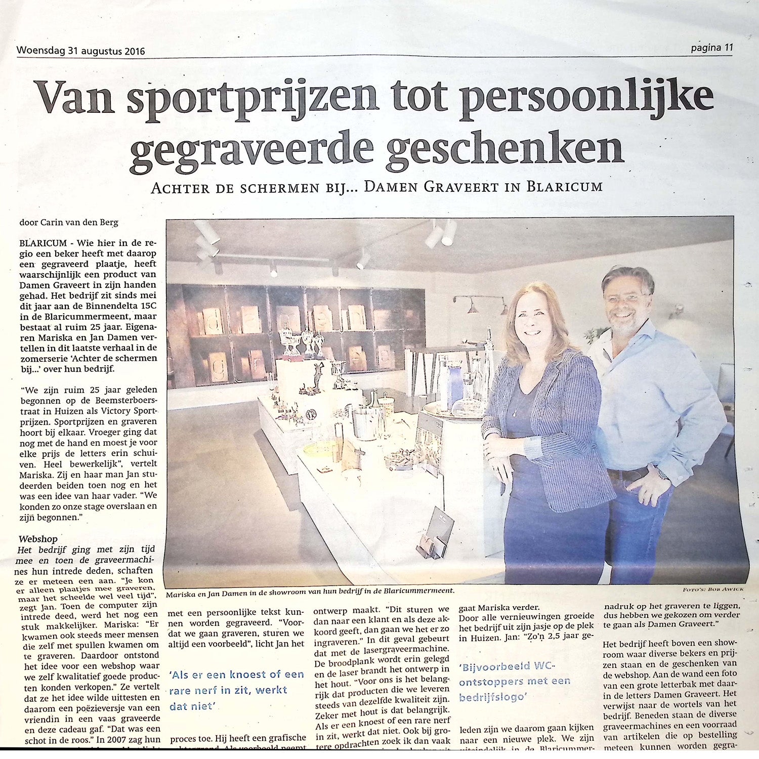 Krantenartikel over graveerbedrijf