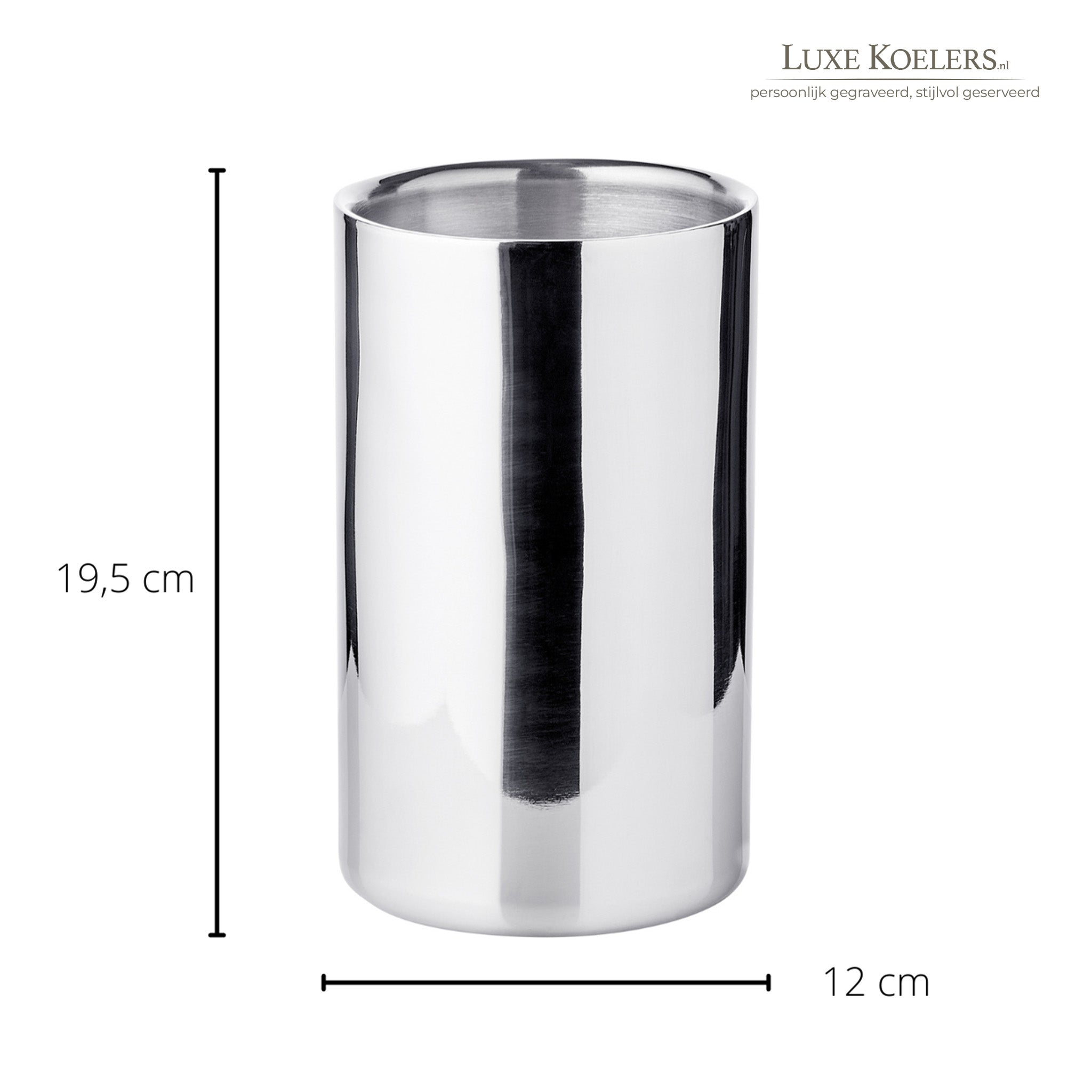 koeler met afmetingen 19,5 cm hoog en diameter van 12 cm