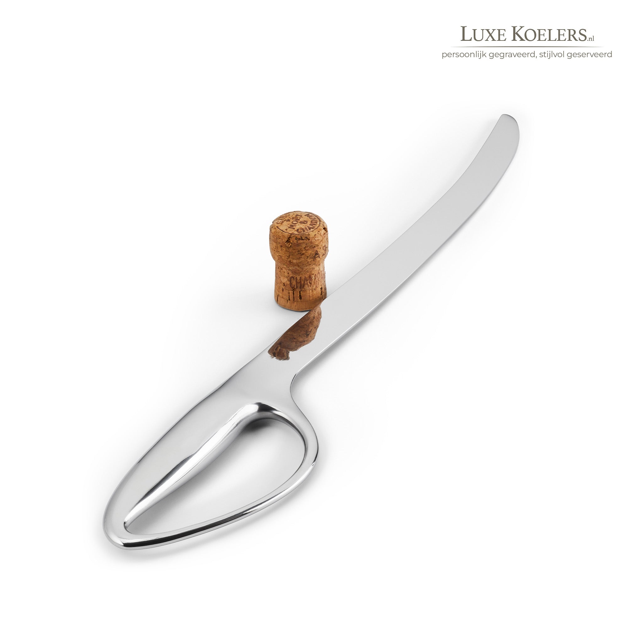 sabreermes met kurk op witte achtergrond