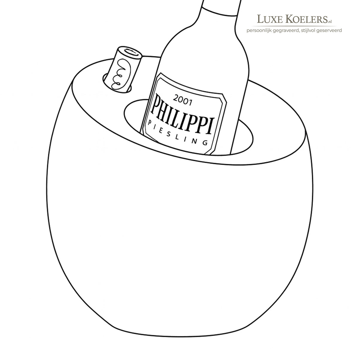 Lijntekening van een Philippi fles in een bolvormige koeler